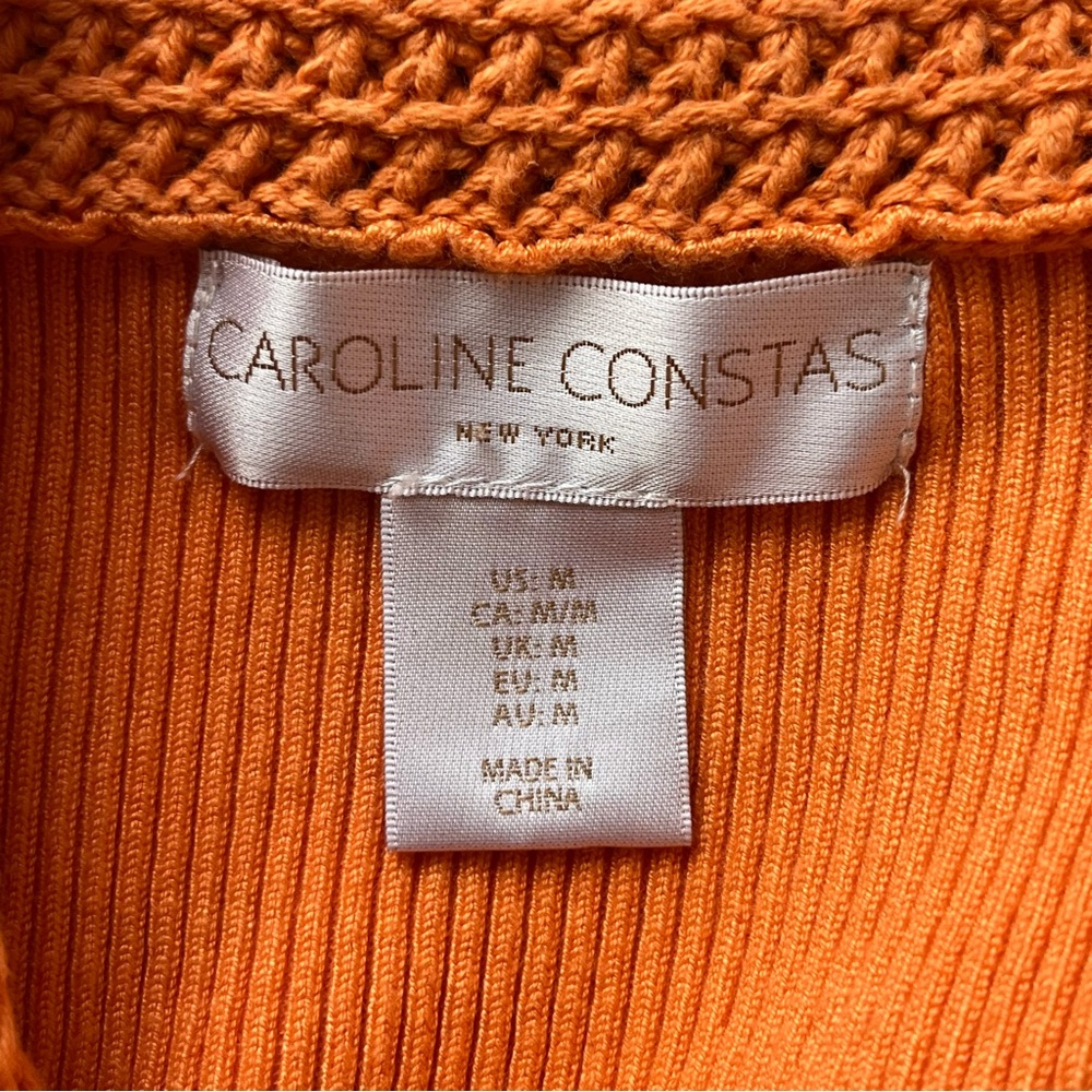 Caroline Constas Ribbed Knit Orange Crochet Polo Collar Midi Dress Medium - Picture 5 of 6